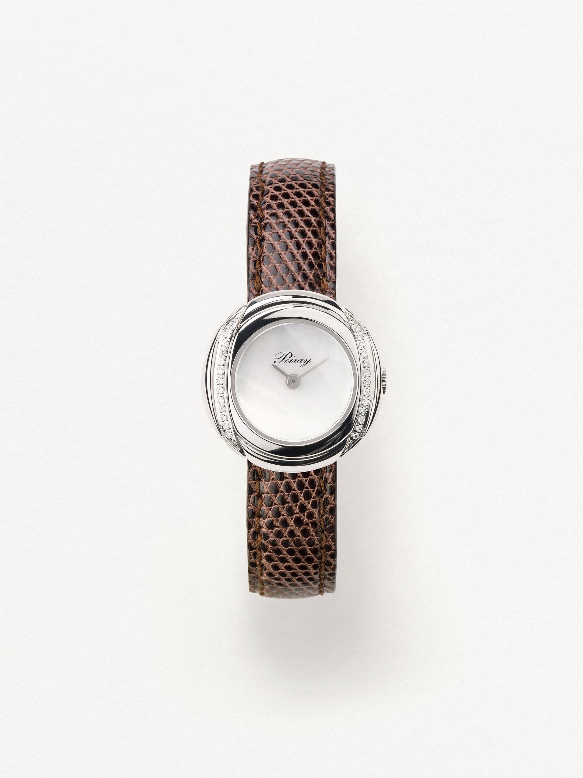 Poiray Rive Droite Mini Steel and Diamond Watch Mother-of-Pearl Dial 23MM Leather Bracelet