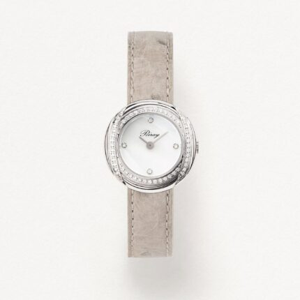 Montre Poiray Rive Droite Mini Acier et Diamants Cadran Nacre et Diamants Bracelet Cuir 21MM