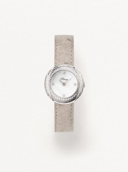 Poiray Rive Droite Mini Steel and Diamonds Watch Mother-of-Pearl Dial and Diamonds Leather Bracelet 21MM