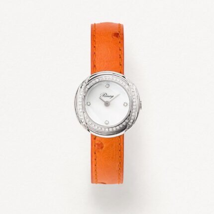 Montre Poiray Rive Droite Mini Acier et Diamants Cadran Nacre et Diamants Bracelet Cuir 23MM