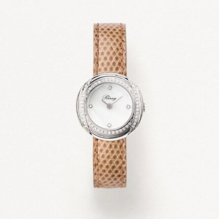 Montre Poiray Rive Droite Mini Acier et Diamants Cadran Nacre et Diamants Bracelet Cuir 21MM