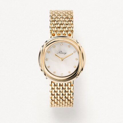 Montre Poiray Rive Droite Or Jaune et Acier Cadran Nacre et Diamants Bracelet Cuir 31MM