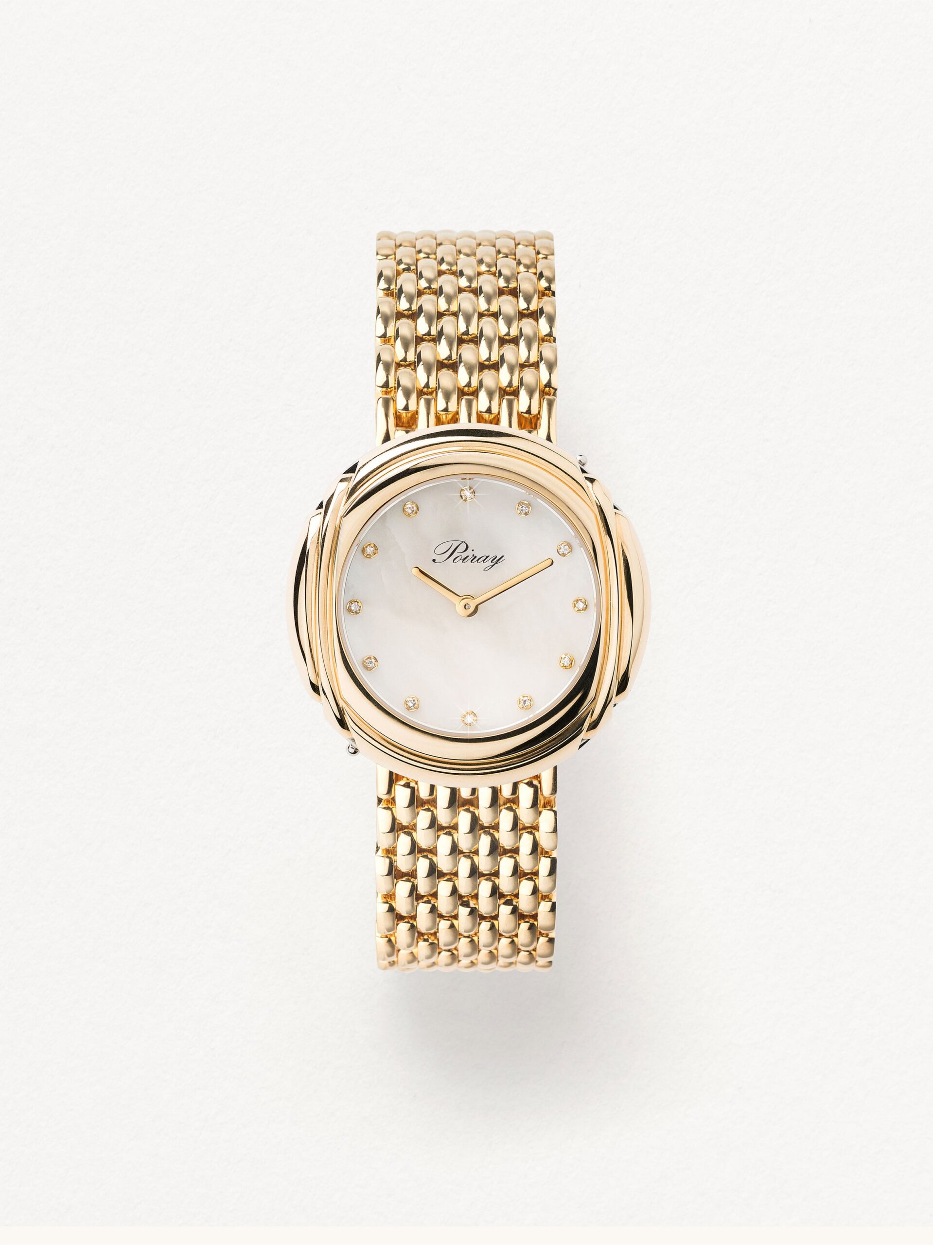 Poiray watch Rive Droite Yellow gold and steel Mother-of-pearl and diamond dial Bracelet Leather 31MM