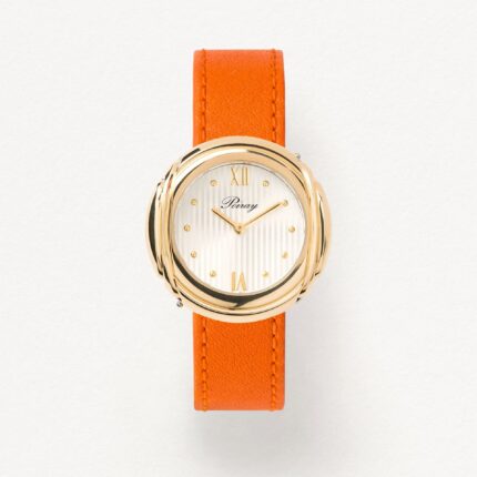 Montre Poiray Rive Droite Or Jaune et Acier Cadran Nacre et Diamants Bracelet Cuir 31MM