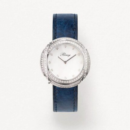 Montre Poiray Rive Droite Diamants et Acier Cadran Nacre et Diamants Bracelet Cuir 31MM