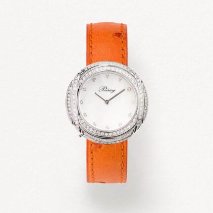 Montre Poiray Rive Droite Diamants et Acier Cadran Nacre et Diamants Bracelet Cuir 31MM