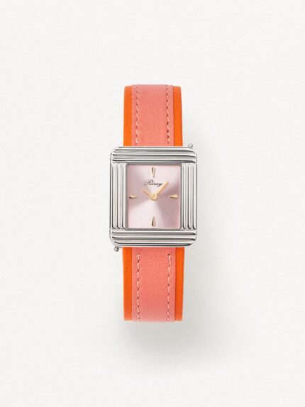 Poiray Ma Première Steel Watch Pastel Pink Dial Leather Bracelet