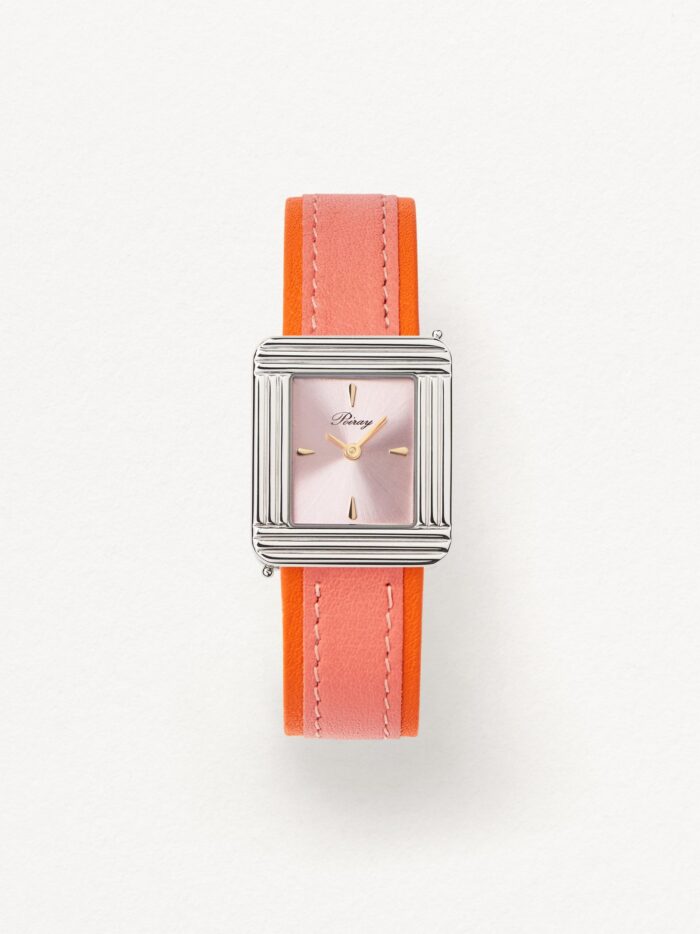 Montre Poiray Ma Première Acier Cadran Pastel Rose Bracelet Cuir