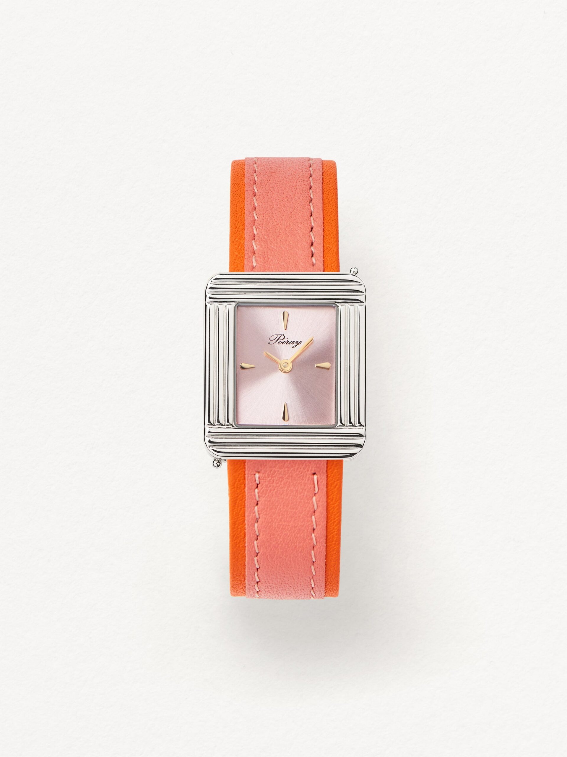 Poiray watch Ma Premi re Steel Pink pastel dial Bracelet Leather