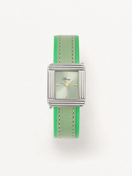 Poiray Ma Première Steel Watch Green Pastel Dial Leather Bracelet