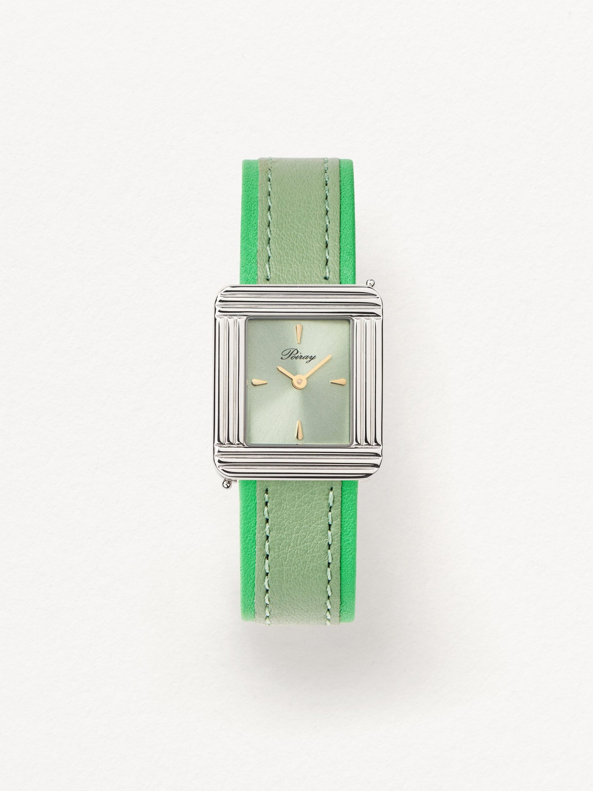 Poiray Ma Première Steel Watch Green Pastel Dial Leather Bracelet