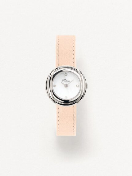 Poiray Rive Droite Mini Steel Watch Mother-of-Pearl Dial and Diamonds 23MM Leather Bracelet