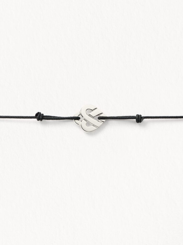 Bracelet Poiray Coeur Entrelacé sur Cordon Or Blanc