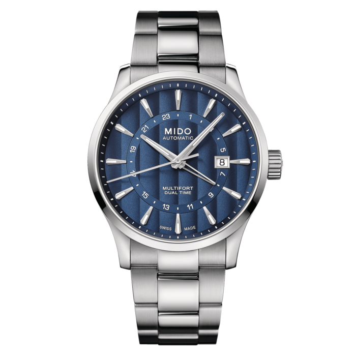 Montre Mido Multifort Dual Time GMT Auto Cadran Bleu Bracelet Acier 42MM