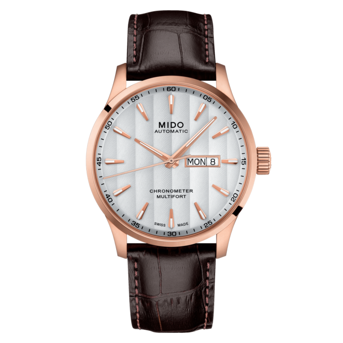 Montre Mido Multifort Chronometer 1 Auto Cadran Argent Bracelet Cuir 42MM