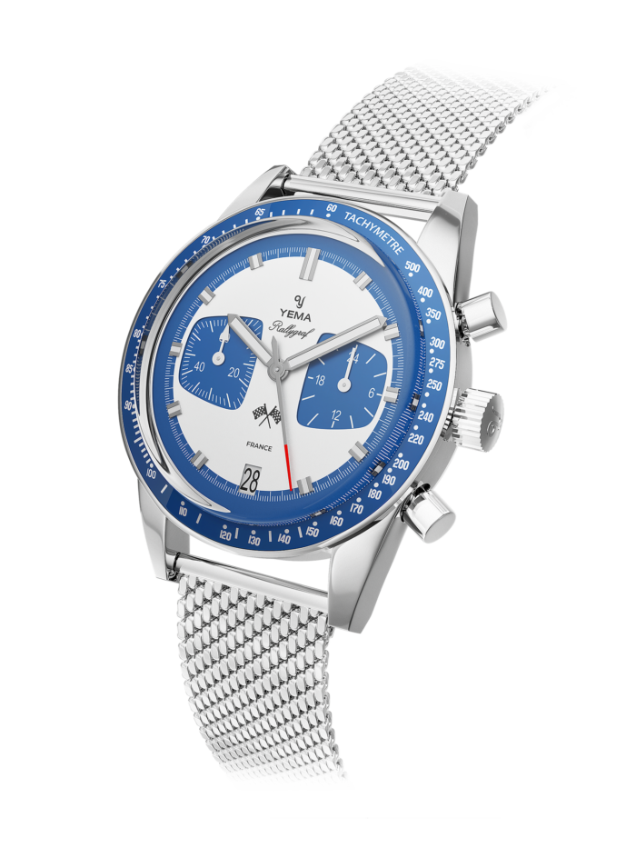 Montre Yema Rallygraf Meca Quartz Cadran Bleu Bracelet Acier 39MM