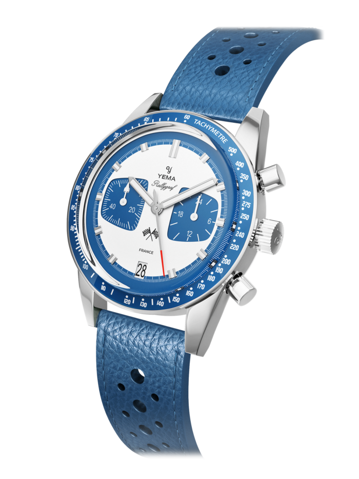 Montre Yema Rallygraf Meca Quartz Cadran Bleu Bracelet Cuir 39MM