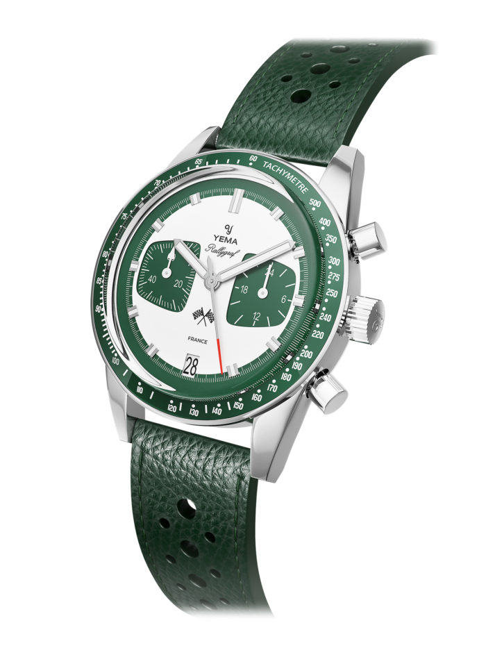 Montre Yema Rallygraf Meca Quartz Cadran Vert Bracelet Cuir 39MM