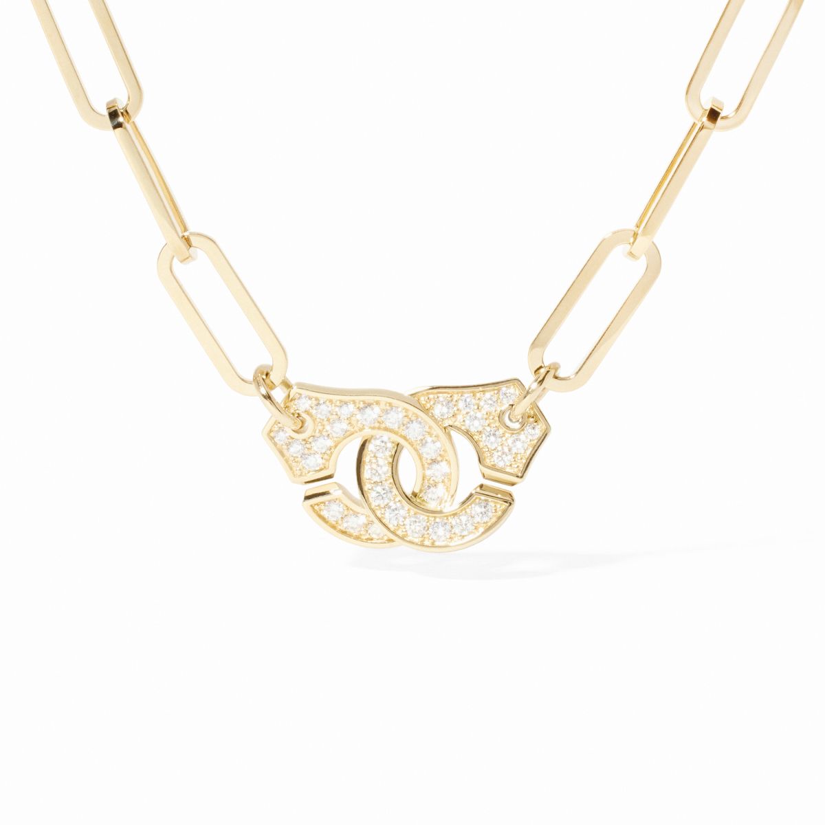 Collier Dinh Van Menottes Très Grand Modèle Pavé Diamants Or Jaune