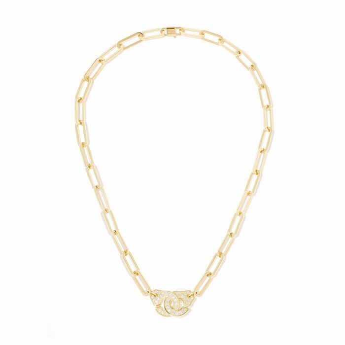 Collier Dinh Van Menottes Très Grand Modèle Pavé Diamants Or Jaune