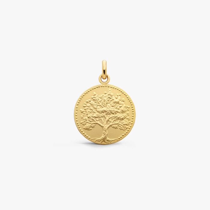 Baptism Medal Arthus Bertrand Tree of Life Relief Yellow Gold