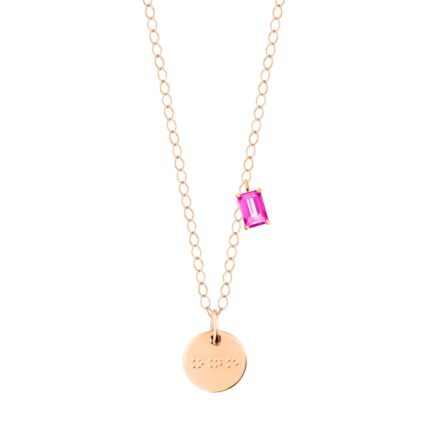 Collier Ginette NY Cocktail Pink Topaz Mini Braille Necklace Or Rose