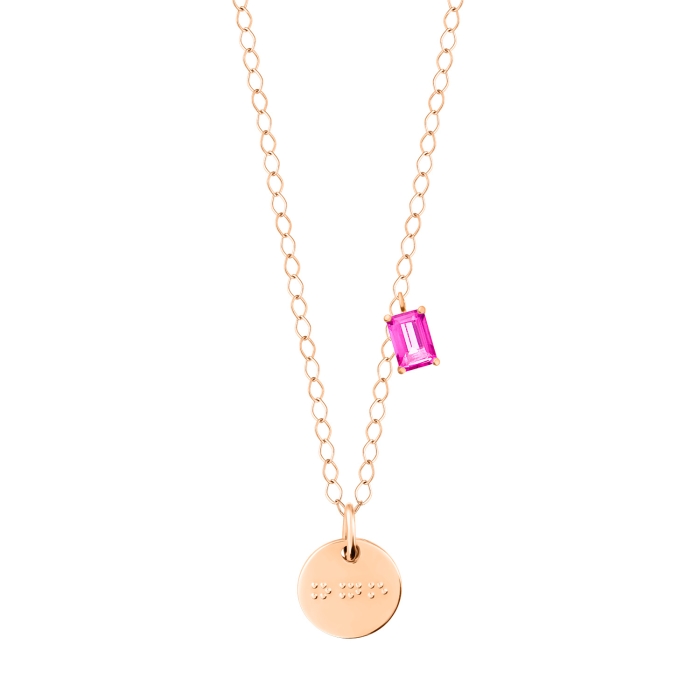 Necklace Ginette NY Cocktail Pink Topaz Mini Braille Necklace Rose Gold