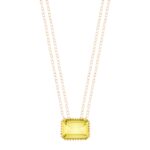 Collier Ginette NY Jumbo Cocktail Lemon Quartz Necklace Or Rose