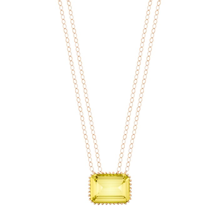 Collier Ginette NY Jumbo Cocktail Lemon Quartz Necklace Or Rose