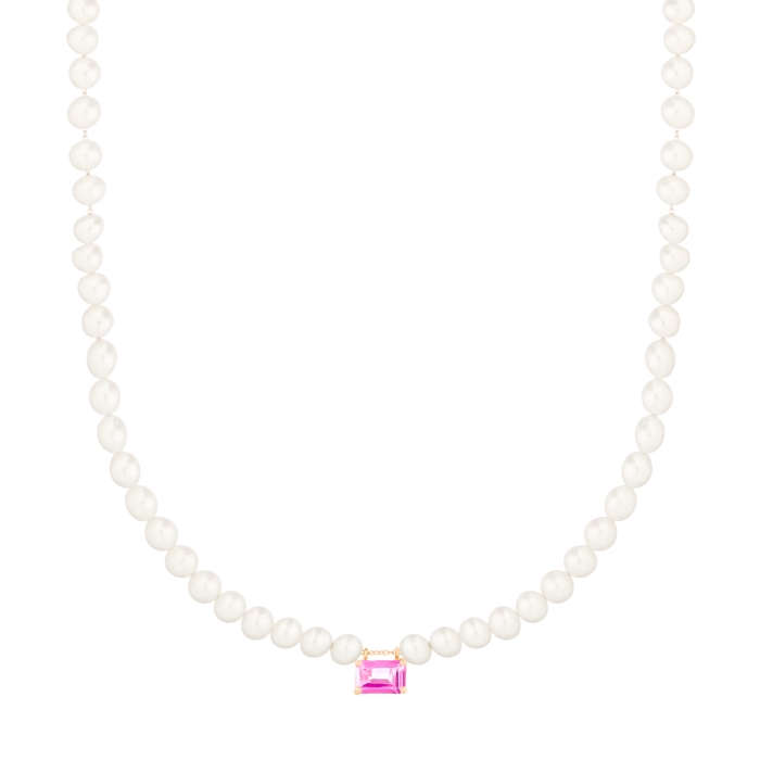 Necklace Ginette NY Mini Cocktail Pearl &amp; Pink Topaz Necklace Rose Gold