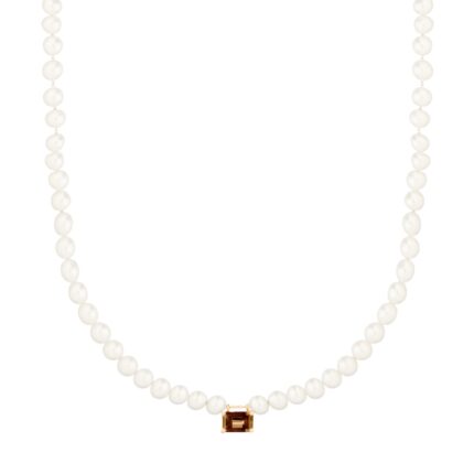 Necklace Ginette NY Mini Cocktail Pearl &amp; Smoky Quartz Rose Gold