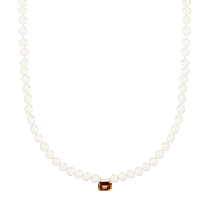 Collier Ginette NY Mini Cocktail Pearl & Smoky Quartz Or Rose