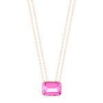 Collier Ginette NY Jumbo Cocktail Pink Topaz Necklace Or Rose