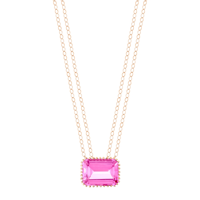 Necklace Ginette NY Jumbo Cocktail Pink Topaz Necklace Rose Gold