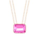 Collier Ginette NY Jumbo Cocktail Pink Topaz Necklace Or Rose