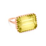 Bague Ginette NY Jumbo Cocktail Lemon Quartz Ring Or Rose