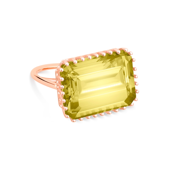 Bague Ginette NY Jumbo Cocktail Lemon Quartz Ring Or Rose