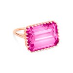 Bague Ginette NY Jumbo Cocktail Pink Topaz Ring Or Rose