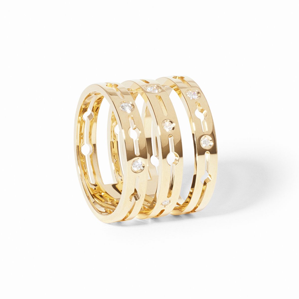 Bague Dinh Van Pulse 3 Rangs Diamants Or Jaune