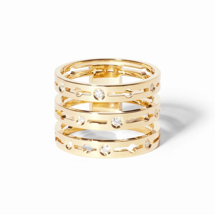 Bague Dinh Van Pulse 3 Rangs Diamants Or Jaune