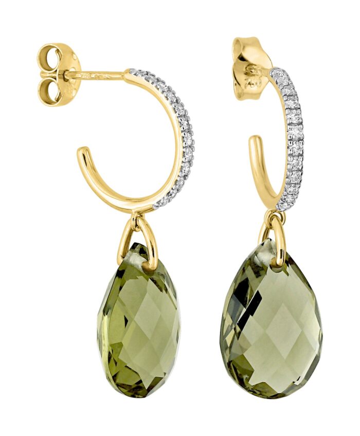 Boucles d'Oreilles Morganne Bello Alma Quartz Olive & Diamants Or Jaune