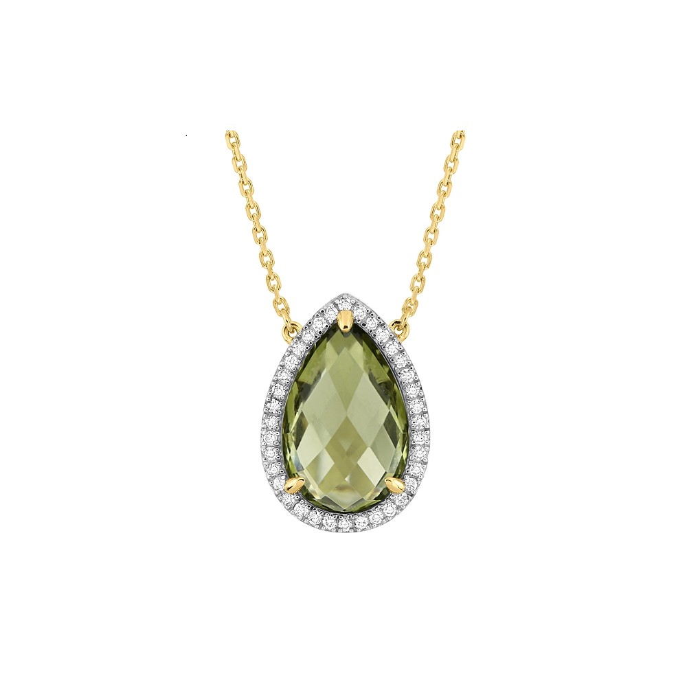 Collier Morganne Bello Alma Quartz Olive & Diamants Or Jaune