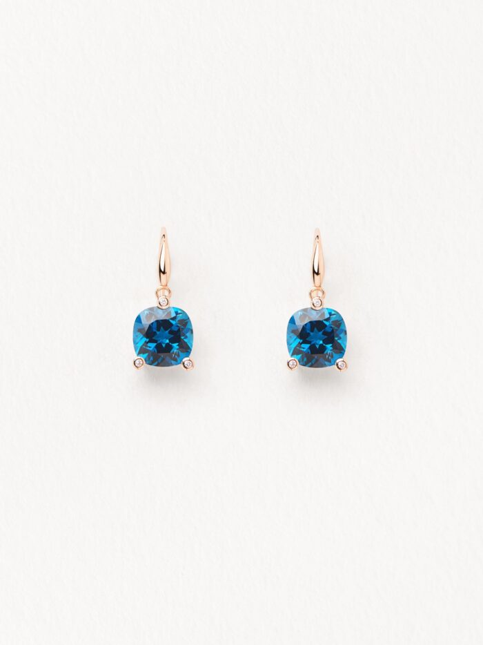 Boucles d'Oreilles Poiray Filles Antik Topaze Blue Or Rose