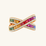 Bague Rainbow Saphirs Multicolores et Diamants Or Rose