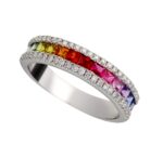 Bague Rainbow Saphirs Multicolores et Diamants Or Blanc