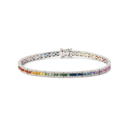 Rainbow Multicolored Sapphires and White Gold Diamonds Bracelet