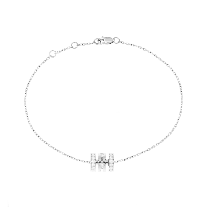 Bracelet Dinh Van Pulse Pavé 3 Rangs sur Chaîne Diamants Or Blanc