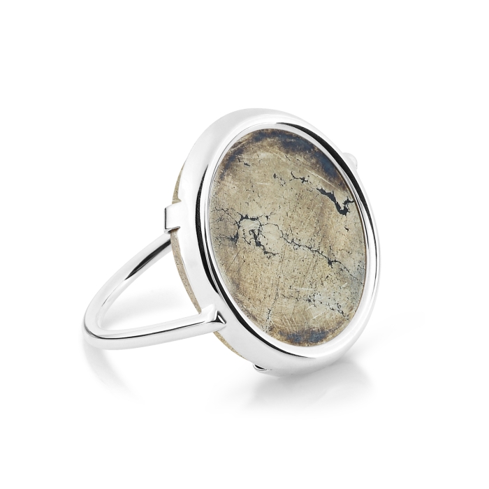 Bague Ginette NY Pyrite Disc Ring Or Blanc