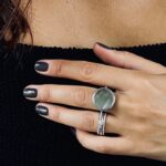 Bague Ginette NY Black MOP Disc Ring Or Blanc