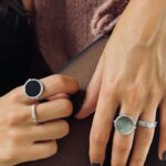 Bague Ginette NY Black MOP Disc Ring Or Blanc